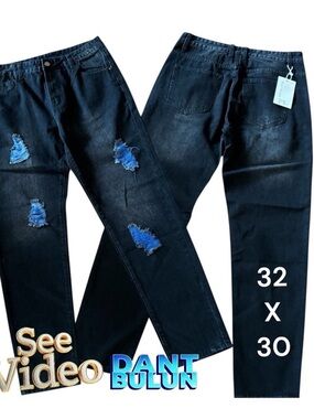 👛(ANY 2/$60) NWT DANT BULUN Ripped Distressed Destroyed Straight Leg Denim Jeans